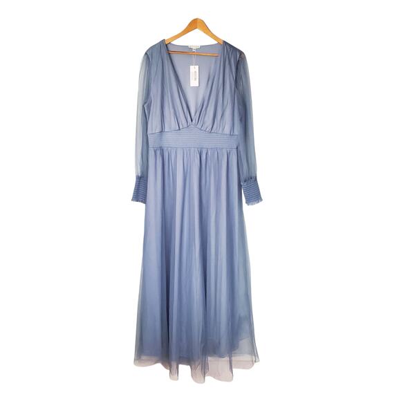 Baltic Born Layla Tulle Maxi Dress Whisper Blue Long Sleeve Plus Size 2XL New - Picture 4 of 15